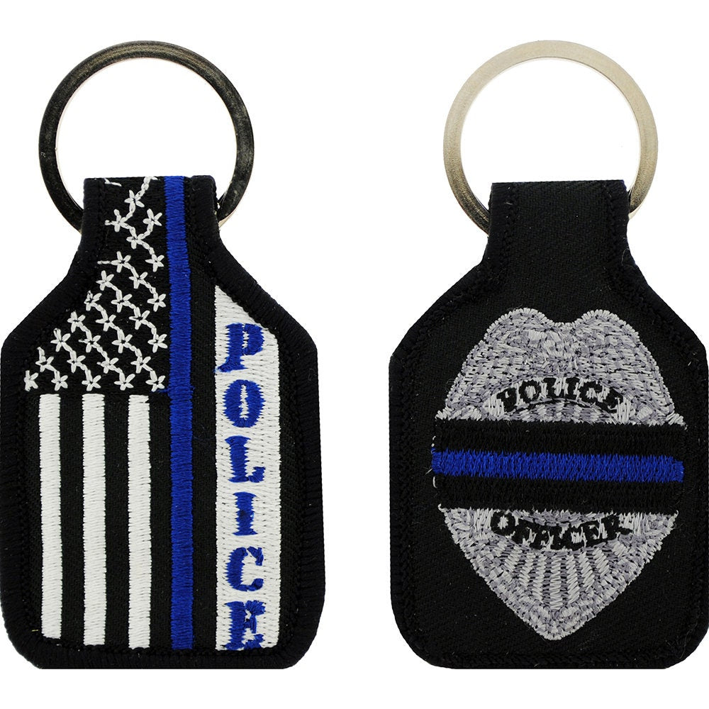 Embroidered POLICE Keychain, The Thin Blue Line Keyring, Police Badge Keyring, Soft Fabric Keyring for Law Enforcement, Police Short Keyring