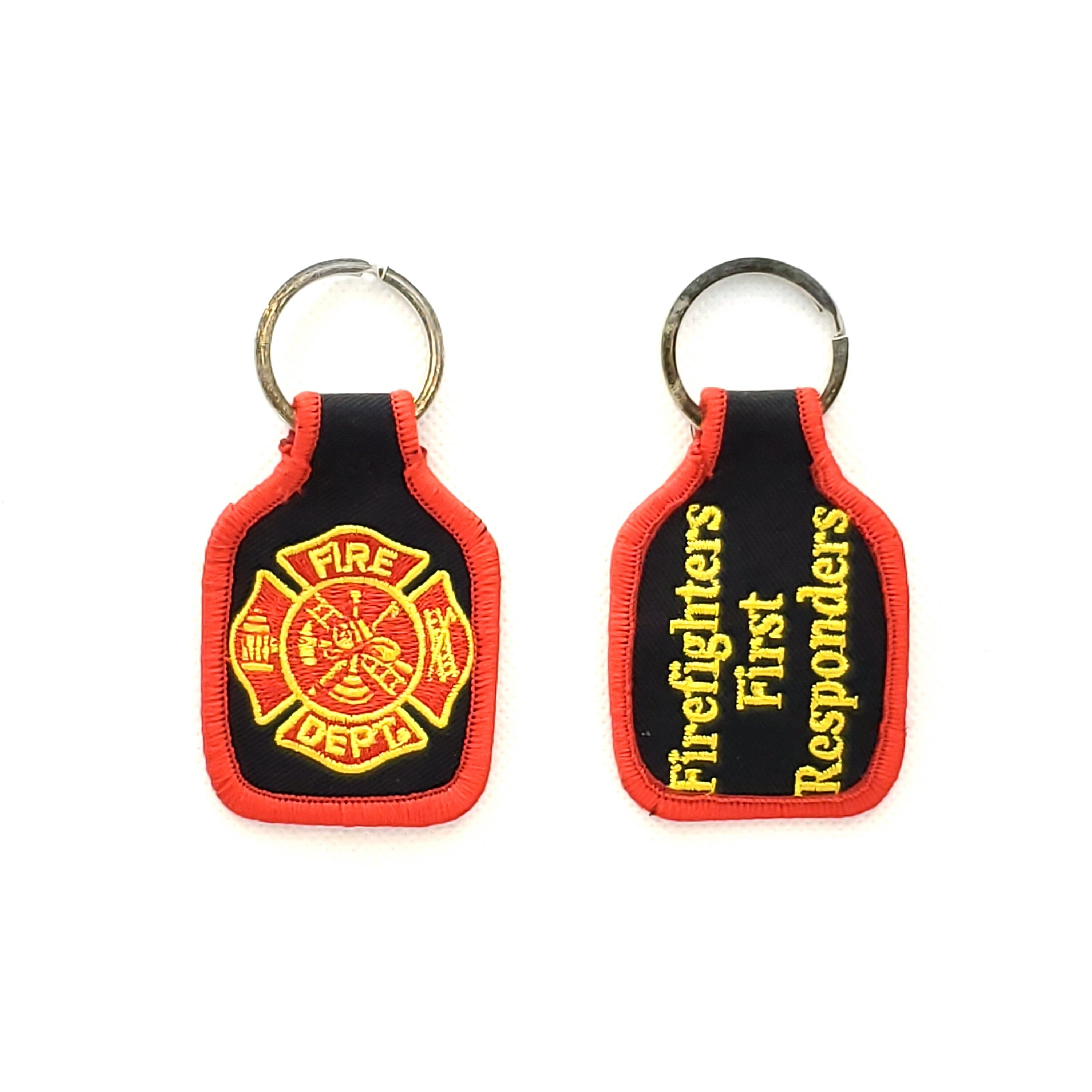 Embroidered FIREFIGHTER Keychain, The Thin Red Line Keyring, Fire fighter Keyring, Fabric Keyring for Fire Department Officers, Fire Dept.