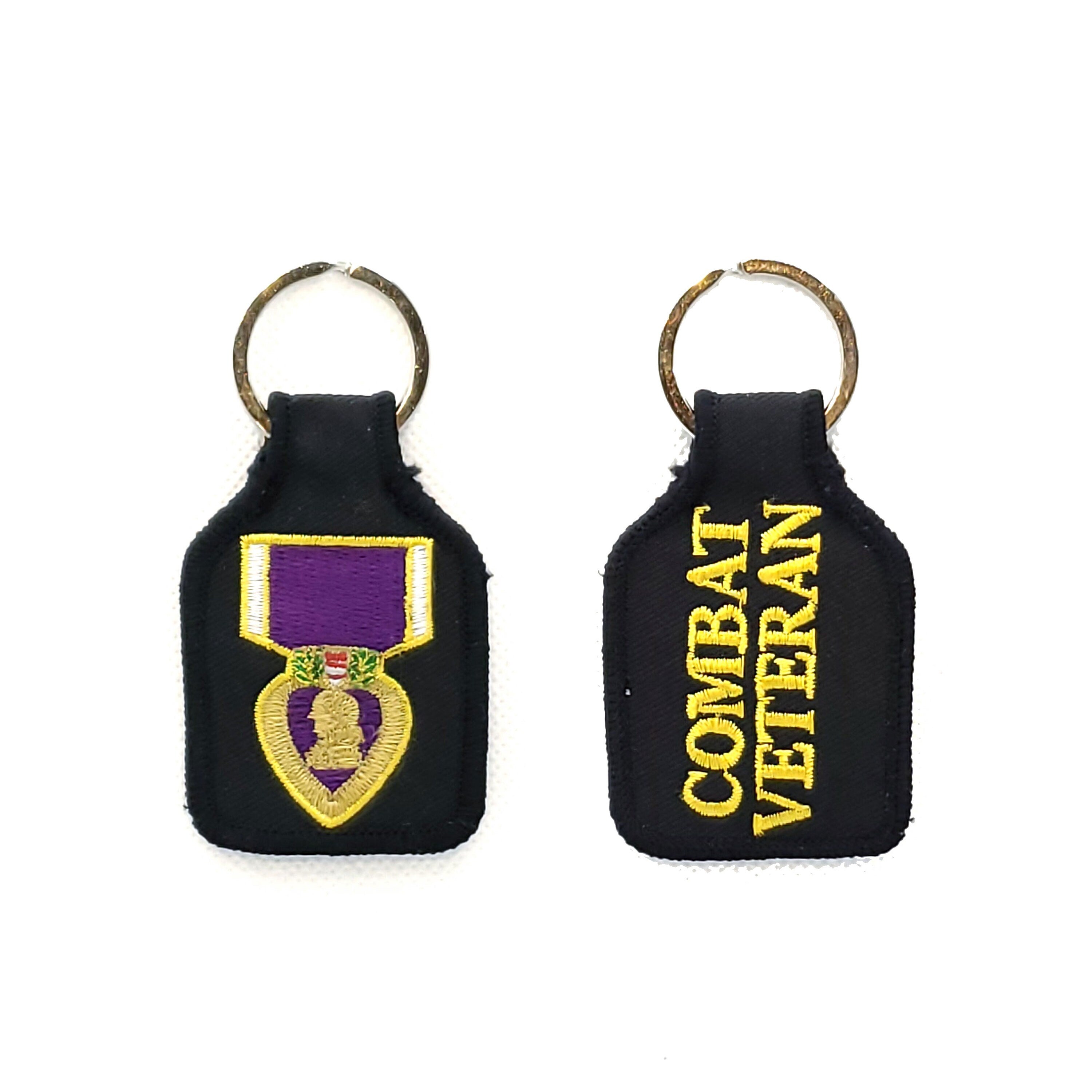 Embroidered PURPLE HEART Keychain, Combat Veteran Keyring, Purple Heart Medal Fabric Keyring, Short Purple Heart Keychain, Veteran Keyring