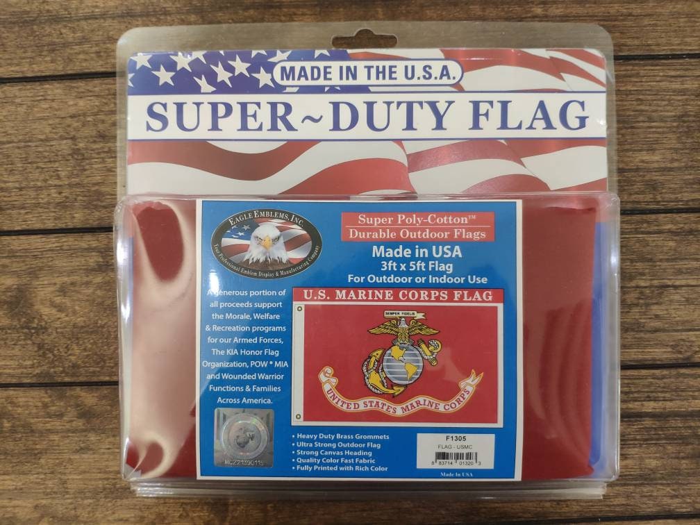 Made In USA - U.S. Marine Corps 3ft x 5ft Double Sided Flag, Super Duty Marine Corps Flag, Poly-Cotton USMC Flag, 3x5 ft outdoor pole flag