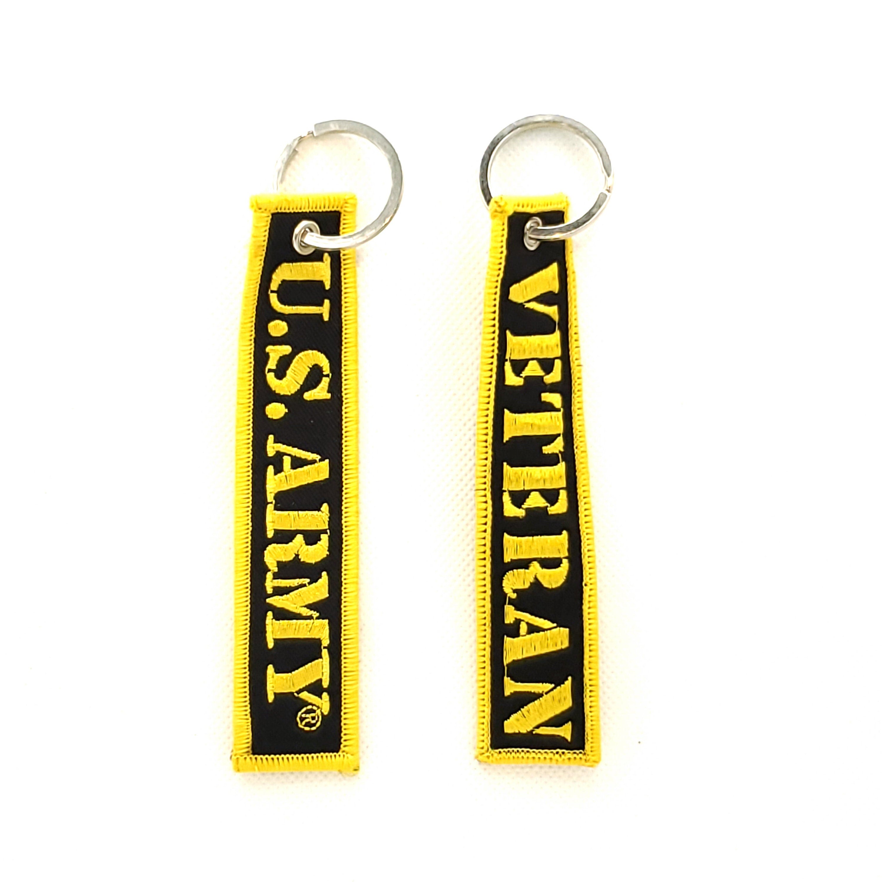 Embroidered U.S. Army Veteran Key Tags, US Army Veteran Keyring, US Army Vet Keyring, Soft Fabric Long Keyring for Army, U.S. Army Key Tag