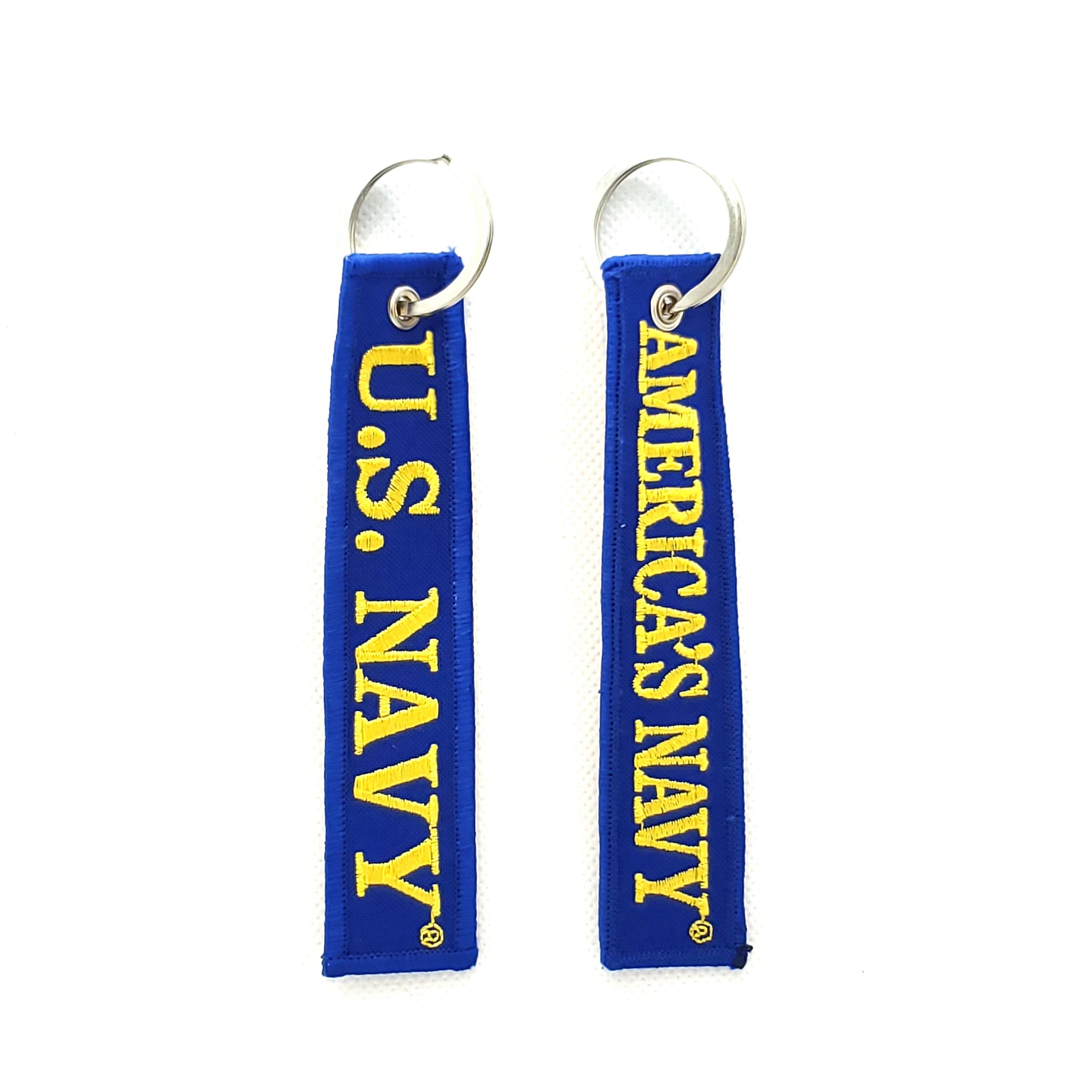 Embroidered U.S. Navy Key Tags, US Navy Keyring, America&#39;s Navy Key Tag, Navy Key ring, Soft Fabric Long Keyring for Navy, U.S. Navy Key Tag