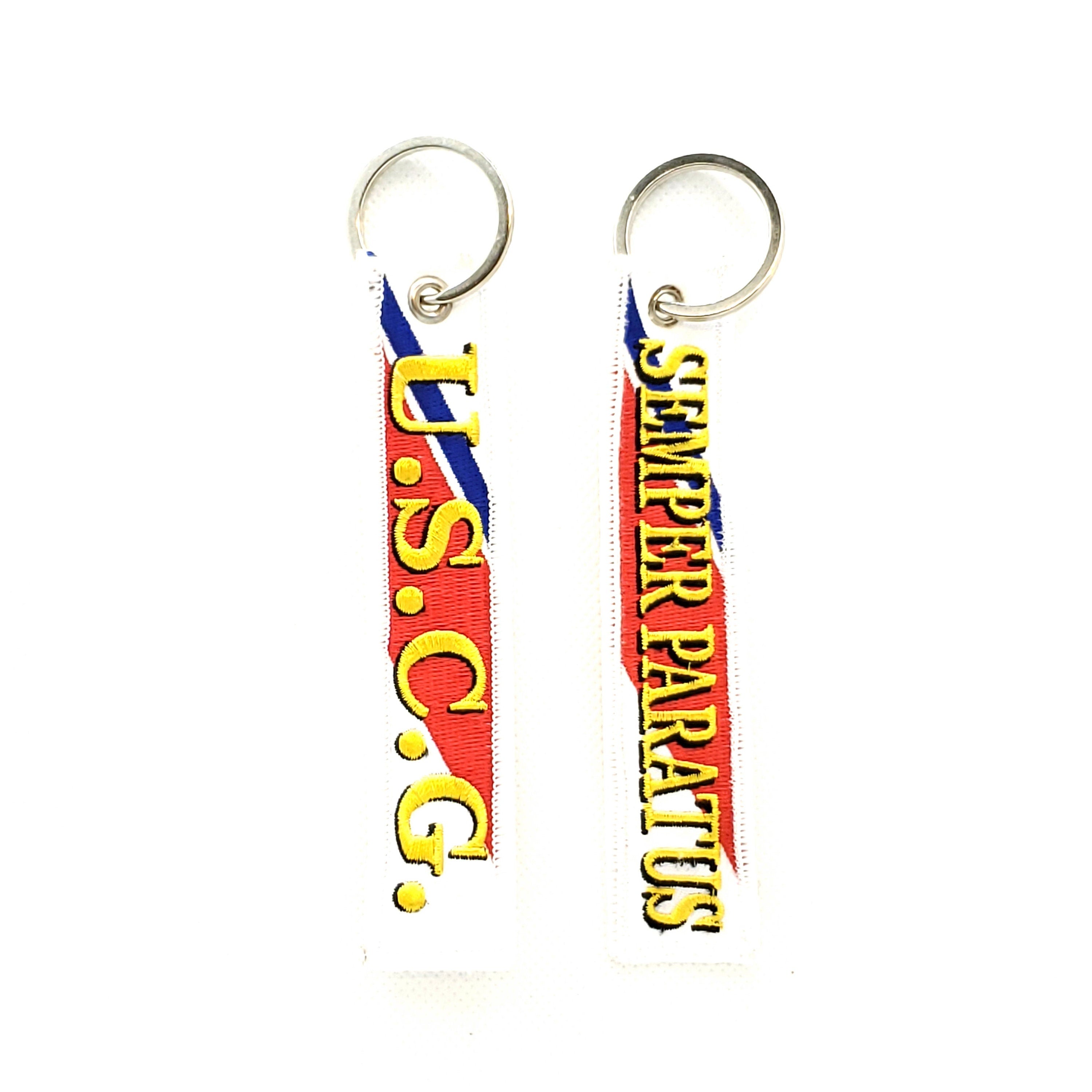 Embroidered U.S. Coast Guard Key Tags, US Coast Guard Keyring, US Coast Guard Key Tag, Long Keyring for Coastie, USCG Semper Paratus Key Tag