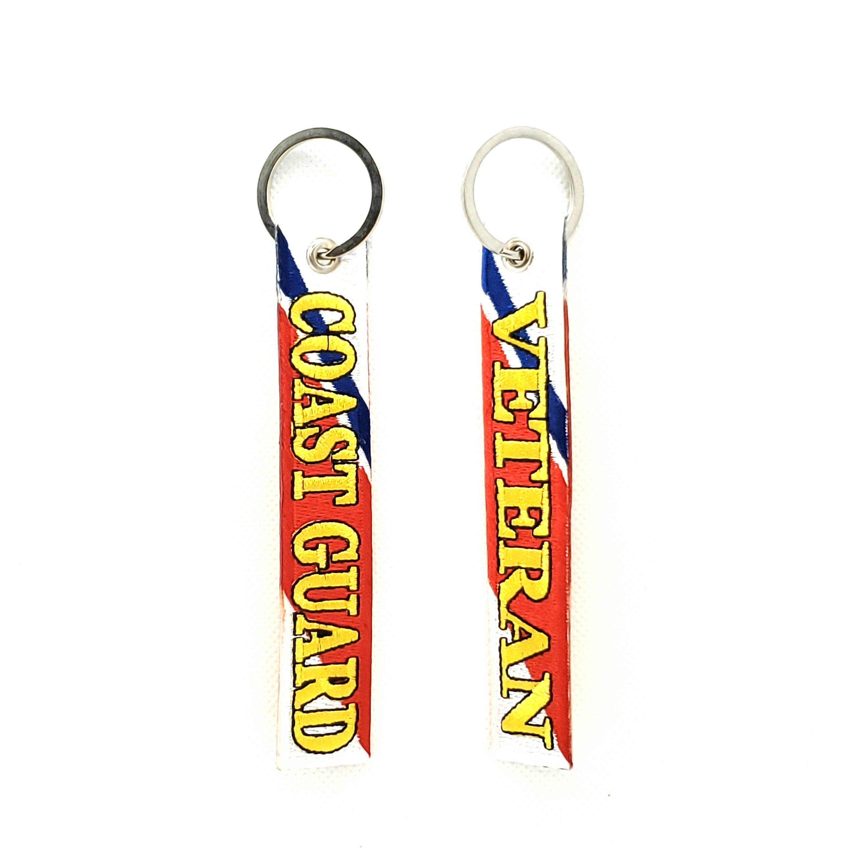 Embroidered U.S. Coast Guard Veteran Key Tags, U.S. Coast Guard Veteran Keyring, Fabric Long Keyring for Coast Guard, USCG Veteran Key Tag