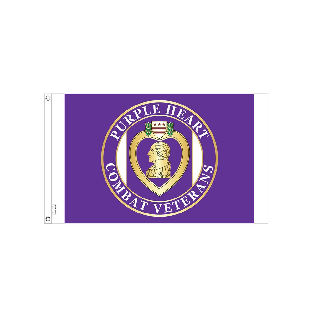 Purple Heart - Combat Veterans 3ft x 5ft Polyester Flag, Purple Heart Medal Flag, Wounded Warriors 3x5 ft pole flag, Combat Veteran Bandera