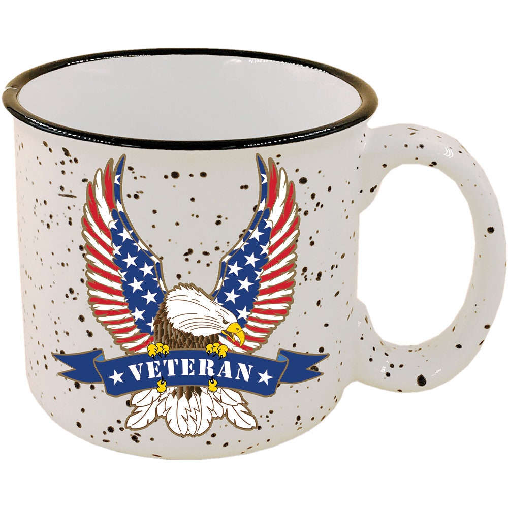 Veteran Logo 16 oz. Stone-Speckled Camper Mug, Veteran Coffee Mug, Veteran Ceramic Campfire Mug, Veteran Gift, Vietnam, Korea, Afghanistan