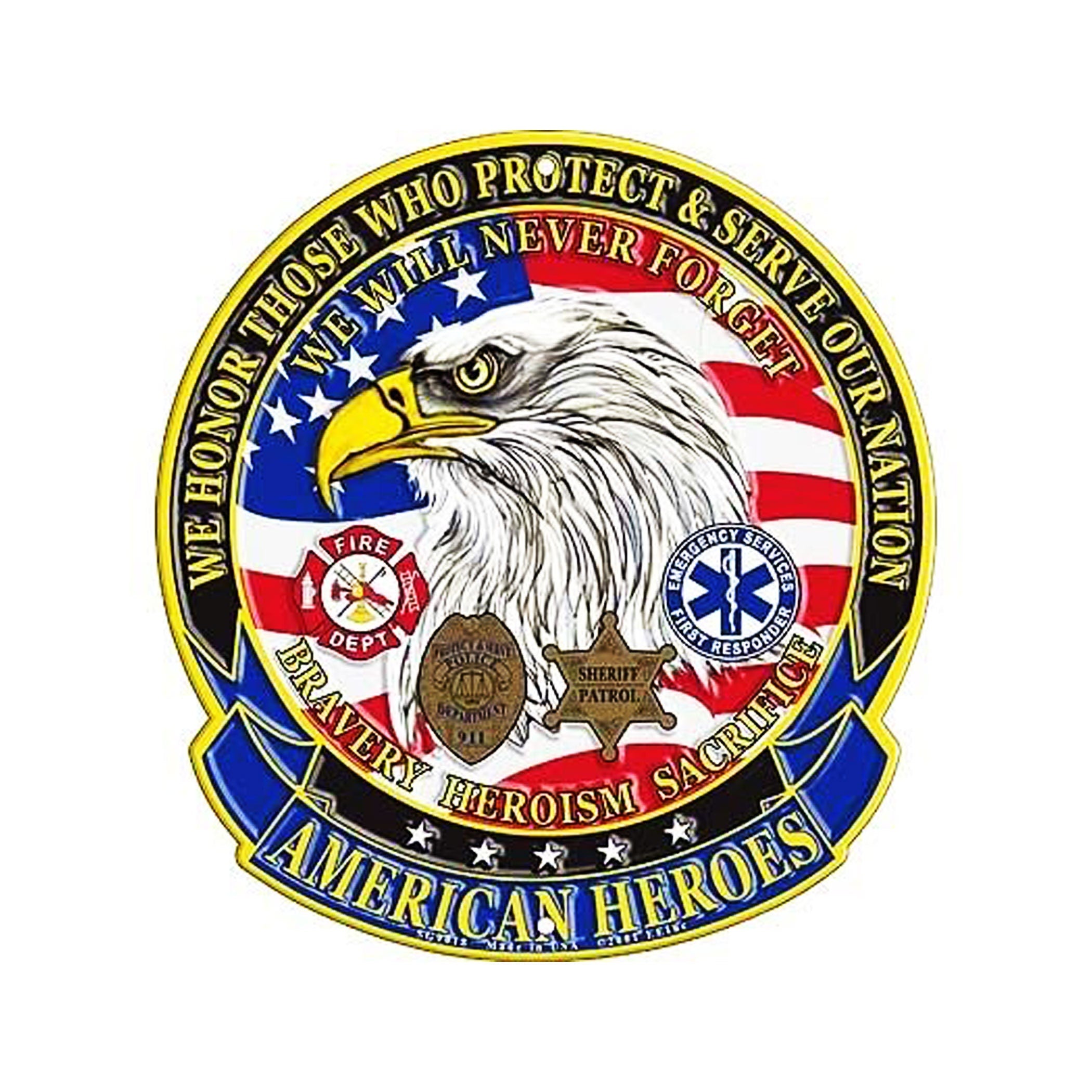 12&#39;&#39; American Heroes Aluminum Round Sign / Wall Decor / Wall Hanging, US First Responders Circle Sign for Police, Firefighter, EMS, Sheriff