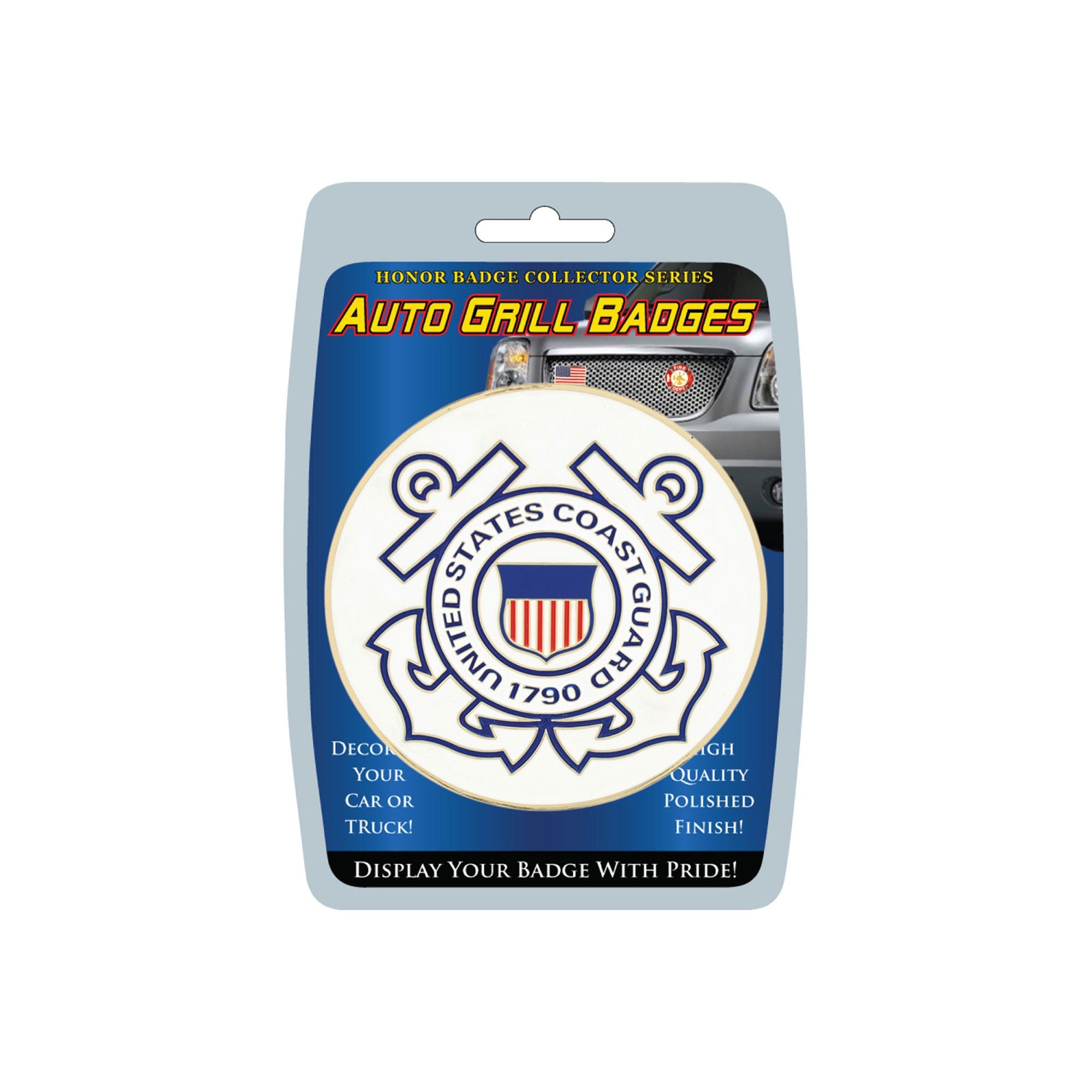 Officially Licensed U.S. Coast Guard Auto Grill Badge, US Coast Guard Mount-On Auto Emblem, USCG Auto Grill Badge, USCG Emblem for vehicles