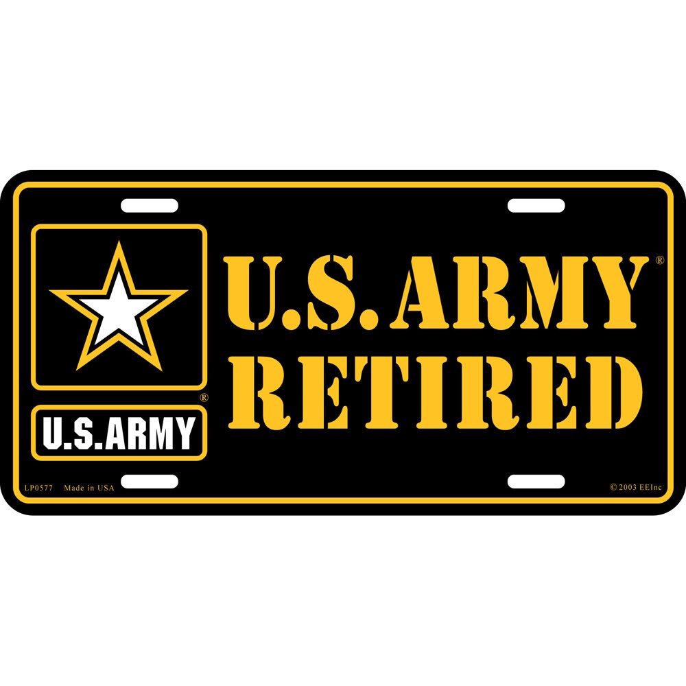 U.S. Army Retired License Plate, 6&#39;&#39;x12&#39;&#39; U.S. Army Retired License Plate, United States Army Retired License Plate, US Army Retired Plates