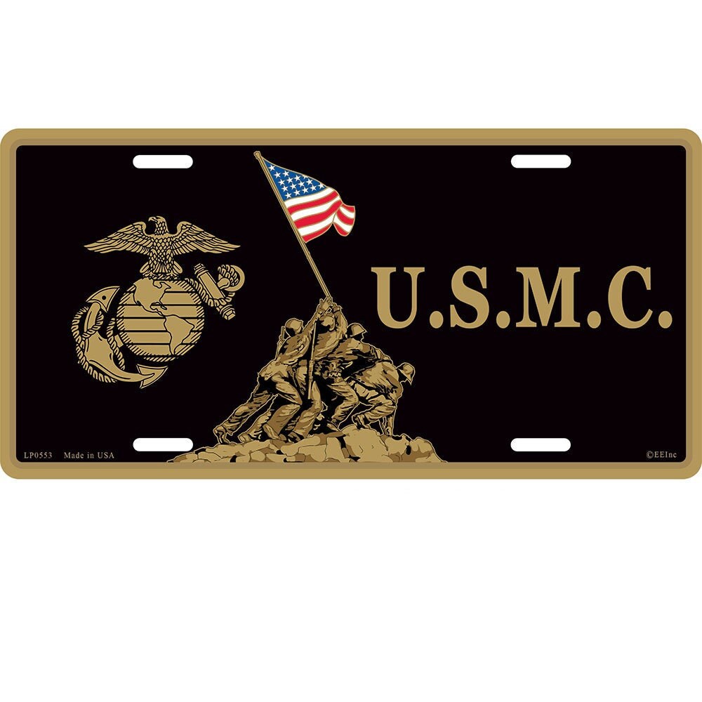 U.S. Marine Corps Iwo Jima Statue License Plate, 6&#39;&#39;x12&#39;&#39; US Marine Corps License Plate, USMC License Plate, Retired, Veteran, License Plate