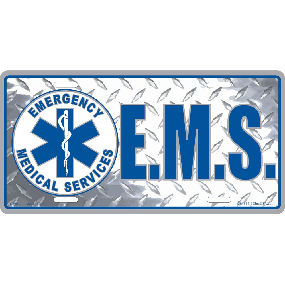 Emergency Medical Services - EMS License Plate, 12&#39;&#39;x6&#39;&#39; Aluminum EMS License Plate, EMS License Plate, Emergency, Medical, Medic, Paramedic