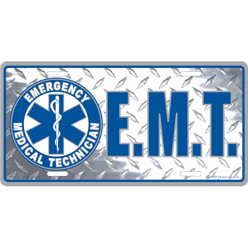 Emergency Medical Technician - EMT License Plate, 12&#39;&#39;x6&#39;&#39; Aluminum EMT License Plate, EMT License Plate, Medical, Technician, Paramedic