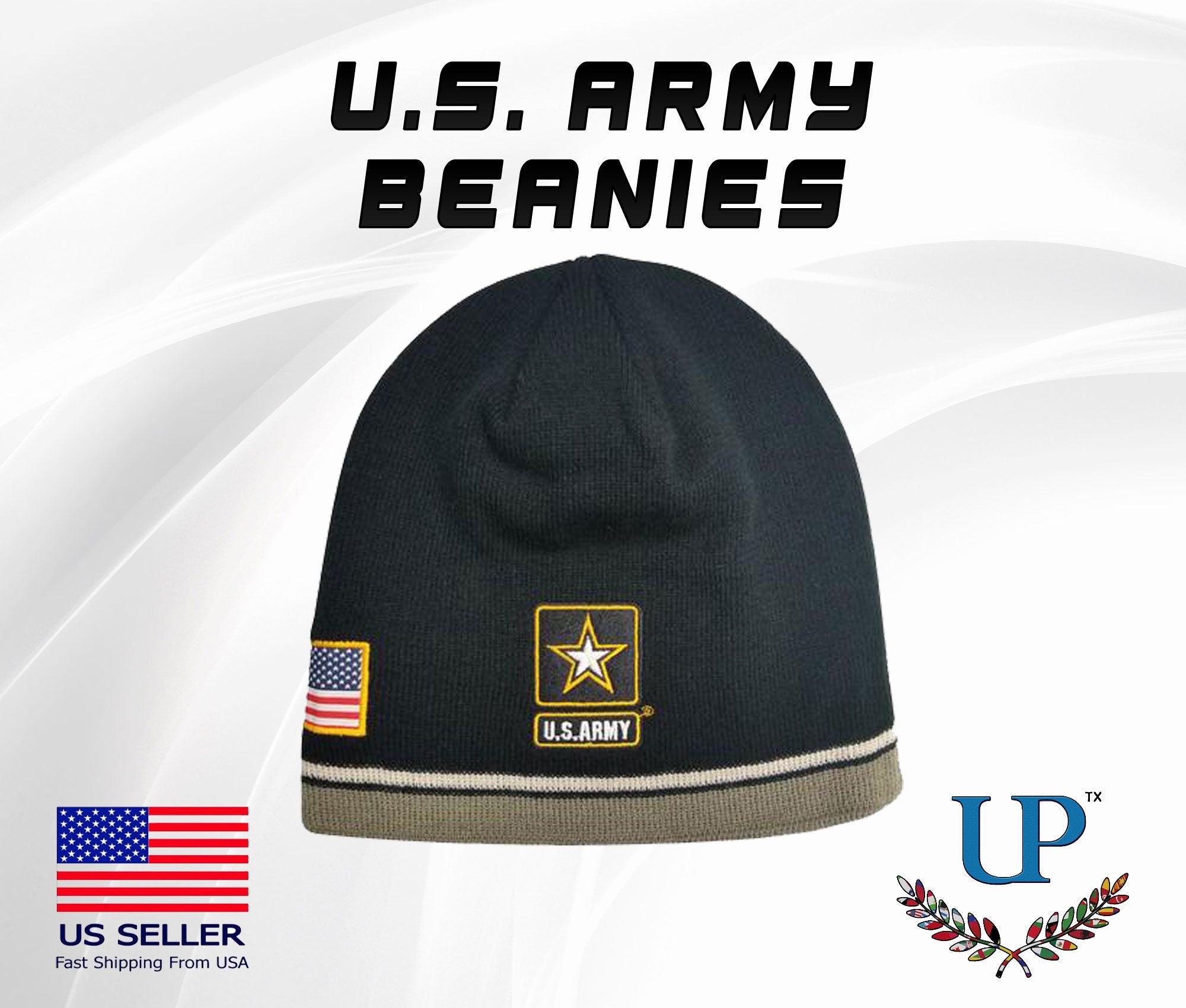 Officially Licensed US Army Beanies, Embroidered US Army Beanies, Black US Army Beanie, One Size Fits All Army Beanie, Winter Hats/Beanies