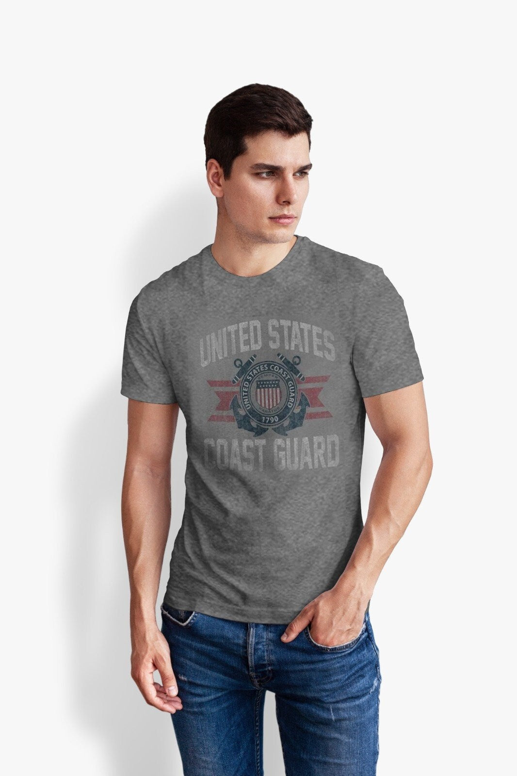 U.S. Coast Guard Vintage T-Shirt, Athletic Gray USCG T-Shirt, U.S. Coast Guard &#39;Distressed Logo&#39; Patriotic T-Shirt, Sport Workout T-Shirt