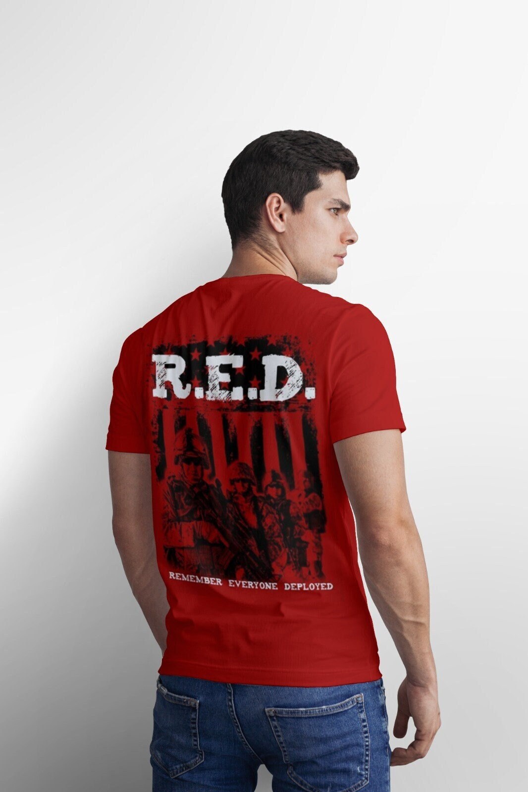 Remember Everyone Deployed T-Shirt, R.E.D. T-Shirt, Always Remember Our Soldiers Patriotic T-Shirt, US Flag Military T-Shirt, Red T-shirt